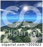 3d Island With Trees And The Sun With Flares In A Blue Sky