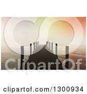 Clipart Of A 3d Dock Leading Out To The Ocean With Flares And A Sunset Sky Royalty Free Illustration by KJ Pargeter