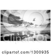 Clipart Of A 3d Grayscale Sunset Reflected On A Still Bay Royalty Free Illustration