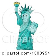 Carton Happy Statue Of Liberty Holding Up A Torch