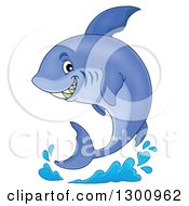 Poster, Art Print Of Cartoon Grinning Purple Shark And A Splash