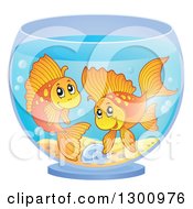 Poster, Art Print Of Two Happy Fancy Goldfish In A Bowl