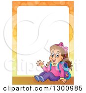 Poster, Art Print Of Frame Of A Cartoon Brunette White School Girl Sitting And Waving