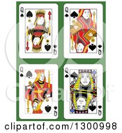Poster, Art Print Of Queen Of Spades Playing Cards Over Green