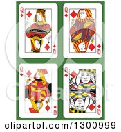 Poster, Art Print Of Queen Of Diamonds Playing Cards Over Green