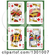 Clipart Of King Of Diamonds Playing Cards Over Green Royalty Free Vector Illustration