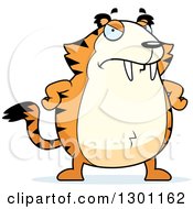 Cartoon Angry Mad Chubby Sabertooth Tiger With Hands On His Hips