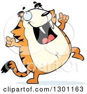 Poster, Art Print Of Cartoon Happy Chubby Sabertooth Tiger Dancing