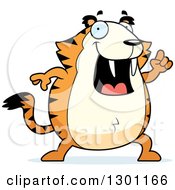 Cartoon Smart Happy Chubby Sabertooth Tiger With An Idea