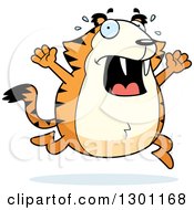 Poster, Art Print Of Cartoon Scared Chubby Sabertooth Tiger Running And Screaming
