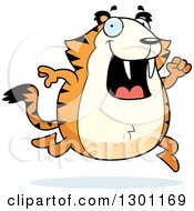 Clipart Of A Cartoon Happy Chubby Sabertooth Tiger Running Royalty Free Vector Illustration