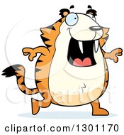 Poster, Art Print Of Cartoon Happy Chubby Sabertooth Tiger Walking