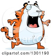 Poster, Art Print Of Cartoon Happy Chubby Tiger Walking