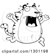 Poster, Art Print Of Cartoon Black And White Scared Screaming Chubby Tiger Running