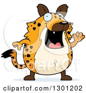 Poster, Art Print Of Cartoon Happy Friendly Chubby Hyena Waving