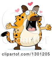 Poster, Art Print Of Cartoon Loving Chubby Hyena With Open Arms And Hearts