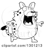 Cartoon Black And White Happy Chubby Hyena Walking