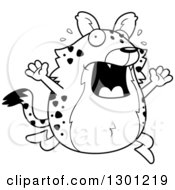 Outline Clipart Of A Black And White Cartoon Scaraed Chubby Hyena Running Royalty Free Lineart Vector Illustration by Cory Thoman