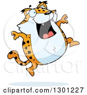 Clipart Of A Cartoon Happy Chubby Bobcat Character Jumping Royalty Free Vector Illustration