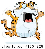 Poster, Art Print Of Cartoon Scared Chubby Bobcat Character Running And Screaming