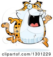 Clipart Of A Cartoon Chubby Bobcat Character Running Royalty Free Vector Illustration