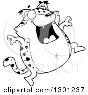 Poster, Art Print Of Cartoon Black And White Happy Chubby Bobcat Character Jumping