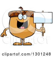 Poster, Art Print Of Cartoon Happy Acorn Character Holding A Blank Sign