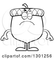 Outline Clipart Of A Cartoon Black And White Sad Depressed Acorn Character Royalty Free Lineart Vector Illustration