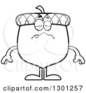 Outline Clipart Of A Cartoon Black And White Sick Or Drunk Acorn Character Royalty Free Lineart Vector Illustration