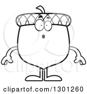 Outline Clipart Of A Cartoon Black And White Surprised Gasping Acorn Character Royalty Free Lineart Vector Illustration by Cory Thoman