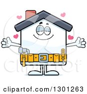 Clipart Of A Cartoon Loving Home Improvement House Character Wanting A Hug With Hearts Royalty Free Vector Illustration