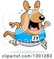 Cartoon Sweaty Chubby Wallaby Running A Track And Field Race