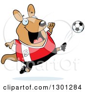 Poster, Art Print Of Cartoon Chubby Wallaby Kicking A Soccer Ball