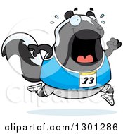 Clipart Of A Cartoon Sweaty Chubby Skunk Running A Track And Field Race Royalty Free Vector Illustration