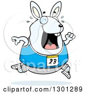 Poster, Art Print Of Cartoon Sweaty Chubby White Rabbit Running A Track And Field Race