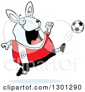 Poster, Art Print Of Cartoon Chubby White Rabbit Kicking A Soccer Ball