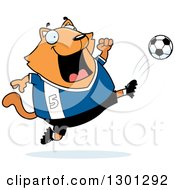 Poster, Art Print Of Cartoon Chubby Cat Kicking A Soccer Ball