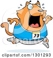 Cartoon Sweaty Chubby Ginger Cat Running A Track And Field Race