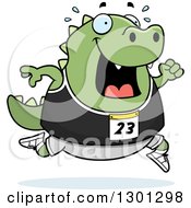 Cartoon Sweaty Chubby Lizard Running A Track And Field Race