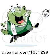 Poster, Art Print Of Cartoon Chubby Lizard Kicking A Soccer Ball
