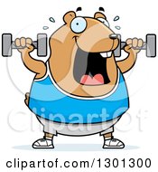 Poster, Art Print Of Cartoon Chubby Hamster Working Out With Dumbbells