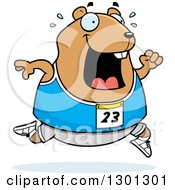 Cartoon Sweaty Chubby Hamster Running A Track And Field Race