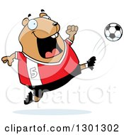 Poster, Art Print Of Cartoon Chubby Hamster Kicking A Soccer Ball