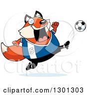 Poster, Art Print Of Cartoon Chubby Fox Kicking A Soccer Ball