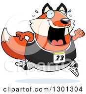 Cartoon Sweaty Chubby Fox Running A Track And Field Race