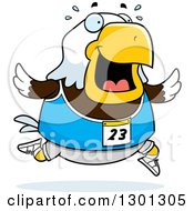 Poster, Art Print Of Cartoon Sweaty Chubby Bald Eagle Bird Running A Track And Field Race
