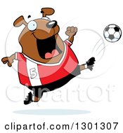 Poster, Art Print Of Cartoon Chubby Brown Dog Kicking A Soccer Ball