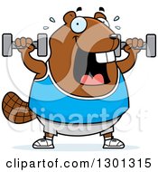 Poster, Art Print Of Cartoon Chubby Beaver Working Out With Dumbbells