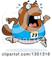 Cartoon Sweaty Chubby Beaver Running A Track And Field Race