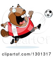 Poster, Art Print Of Cartoon Chubby Beaver Kicking A Soccer Ball
